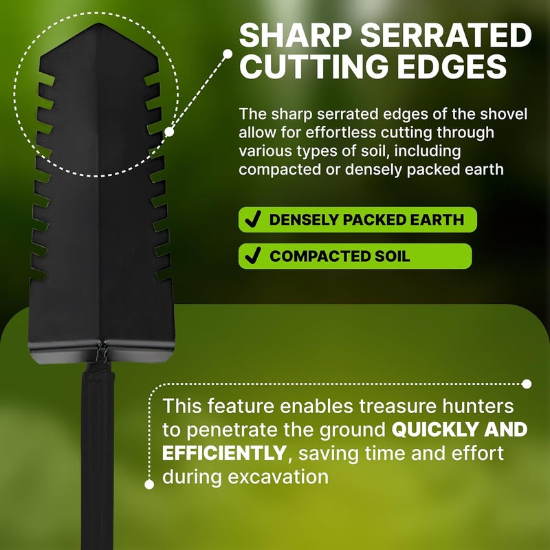 CKG Metal Detecting Shovel Digging Tool with Double Serrated Blade – Heavy Duty Digger Garden Root Cutter T-Handle Spade Professional Metal Detector Accessories, Single - Image 5